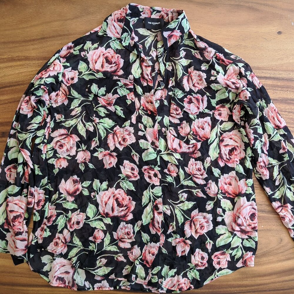 Parisian style the Kooples | SILK Shirt with Neon Rose Print